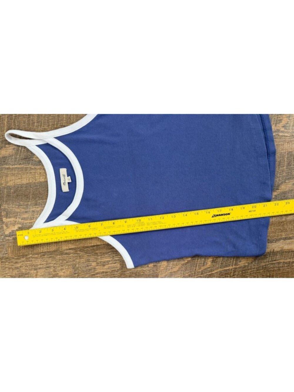 Madewell Womens Blue Tank Top With White Trim Ribbed Cotton Blend Sleeveless Siz - Picture 4 of 9